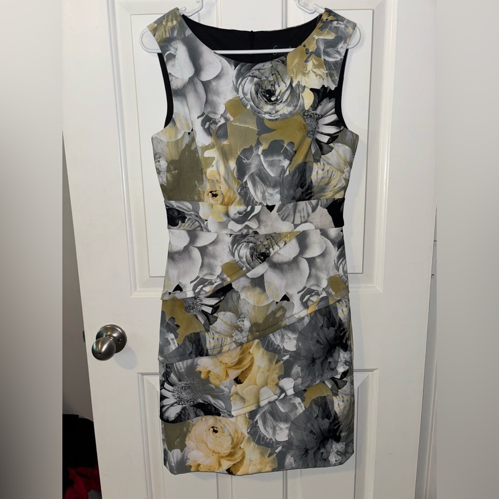 Connected Apparel Black and Gold Floral Midi Dress